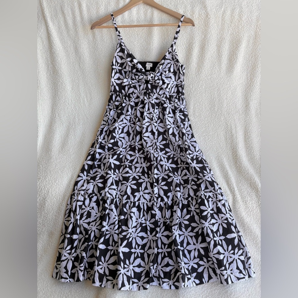 J. CREW Midi Floral Dress with Front Tie Detail - Black & White